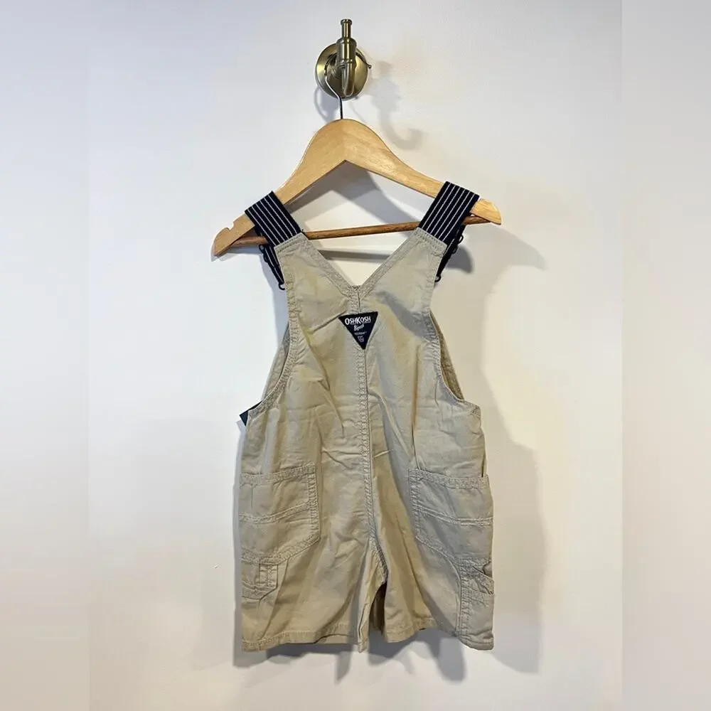 NWT Oshkosh B'gosh Tan Khaki Short Bib Overalls 2T
